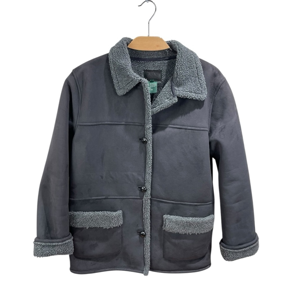 Lauren by Ralph Lauren Black Faux Suede and Shearling Button Up Car Coat Size L - Picture 3 of 7